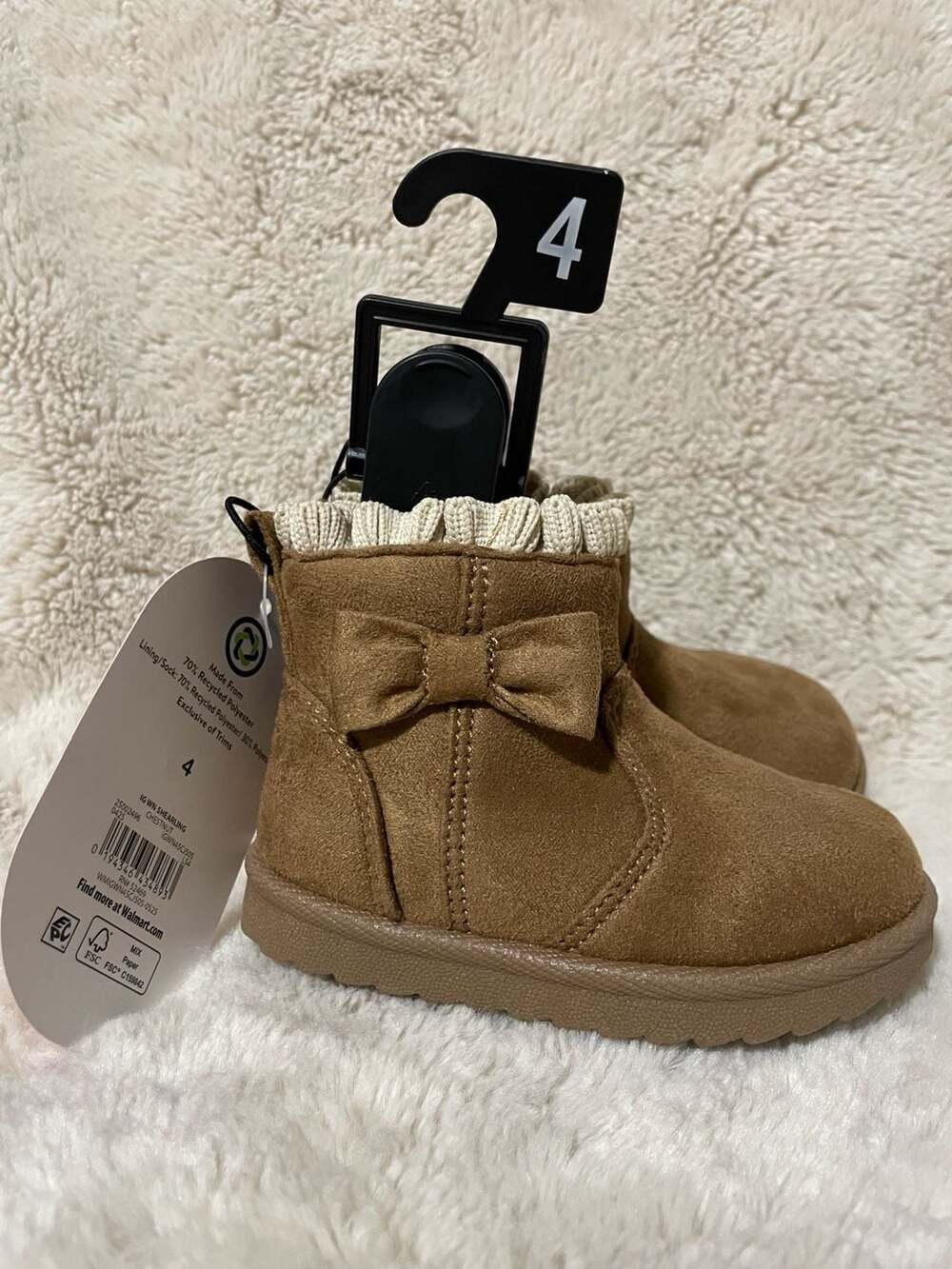 Wonder Nation Baby Girls Brown Faux Fur Bow Boots Size 4 New With Tags